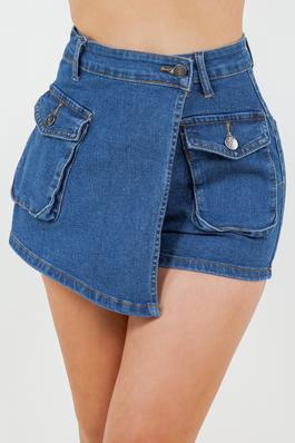 Plus size cargo mini short skirts denim pockets 