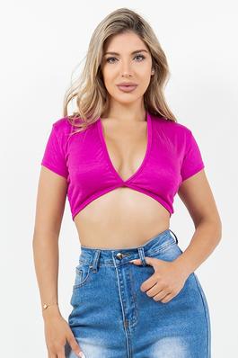Plus size tank crop top solid color short sleeve