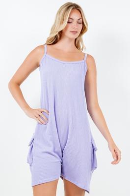 Plus size rib cargo pockets rompers jumpsuit solid