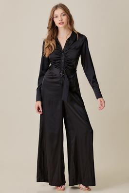 RUCHED FRONT JUMPSUIT WITH BELT