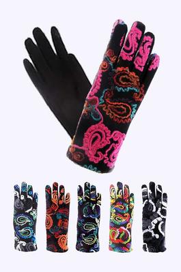 Mix Yarn Embroidered Fashion Gloves Set
