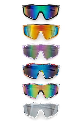 Mirrored Unisex Sporty Shield Sunglasses Set
