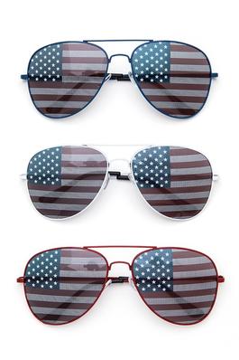 USA Flag Printed Aviator Sunglasses Set