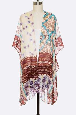Mix Print Fashion Kimono Cardigan