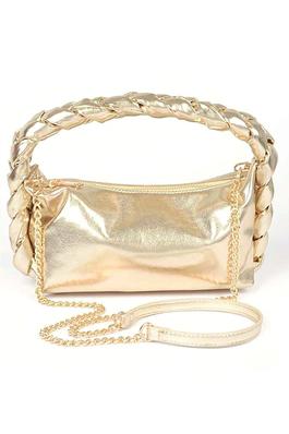 Metallic Braided Top Hanlde Convertable Bag