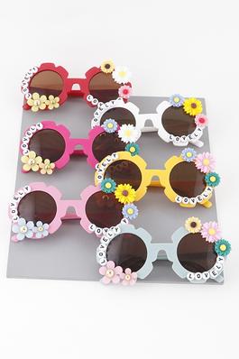 Kids Size Flower Round Sunglasses Set