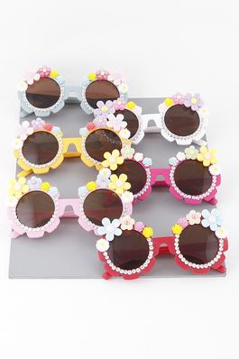 Kids Size Mix Flower Round Sunglasses Set