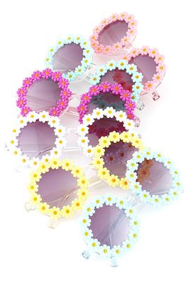Kids Size Flower Round Sunglasses Set