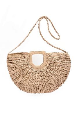 Faux Straw Half Circle Convertible Swing Clutch