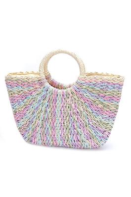 Faux Straw Round Handle Basket Tote