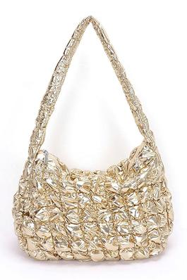 Quilted Bubble Metallic Crossbody Bag