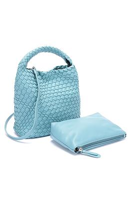 2 In 1 Weaved Faux Leather Top Handle Bag Set