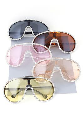 Rhinestone Oversize Shield Sunglasses Set