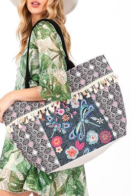 Embroidered Tassel Oversize Fashion Tote Bag