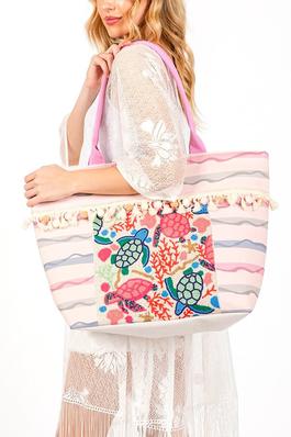Sea Life Beaded Embroidered Oversize Tote Bag