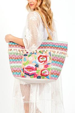 Spring Flower Beaded Embroidered Oversize Tote Bag