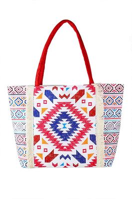 Aztec Printed Embroidered Oversize Tote Bag