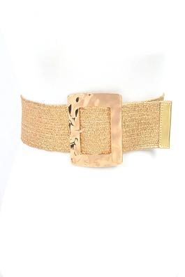 Hammered Square Buckle Metallic Faux Straw Belt