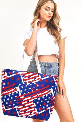 USA Flag Print Canvas Tote Bag