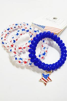 3 pcs Patriotic American Flag Spiral Hair Tie Set