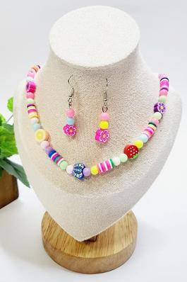 Kids Dangle Earrings and Beaded Necklace Set