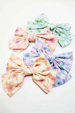 Tie Dye Floral Fabric Hair Bow