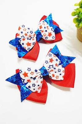 24 pcs Glitter American Flag Hair Bow Clip