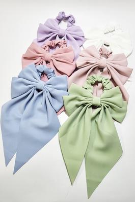 Spring Tone Fabric Bow Hair Scrunchie with Tails