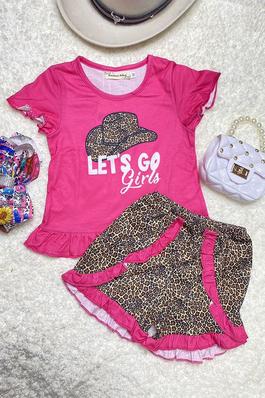 Let's go girls hats print pink leopard girls set