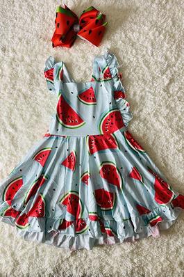 Summer watermelon printed girl swirl dress