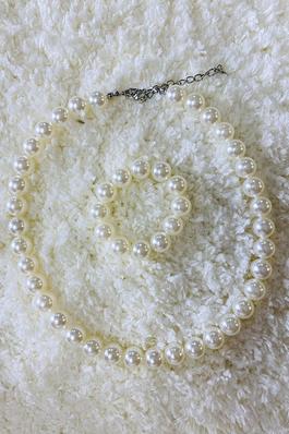 Cream pearl beads kids necklace & bracelet jewel sets