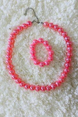 Cute pink pearl beads girls necklace & bracelet sets