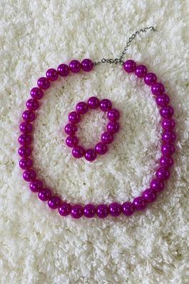 Hot pink pearl beads cute girls necklace & bracelet sets