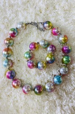 Multi color bubble girls necklace & bracelet jewel sets
