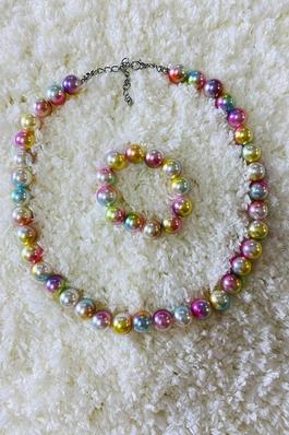 Multi color pearl beads girls necklace & bracelet sets