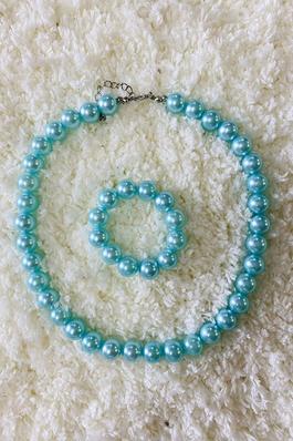 Blue pearl beads girls necklace & bracelet sets