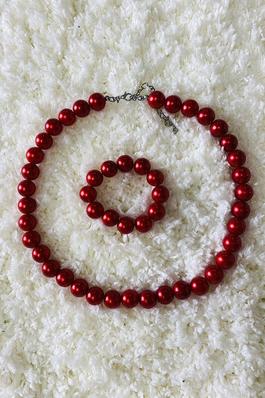 Red pearl beads girls necklace & bracelet sets