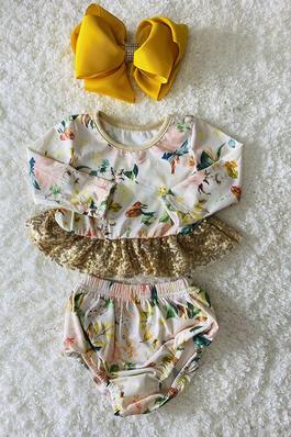 Baby floral printed long sleeve top shorts girls sets