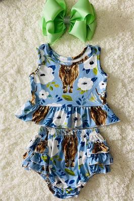 Blue floral & Cow prints infant baby clothing sets