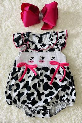 Embroidered cows baby short sleeve romper
