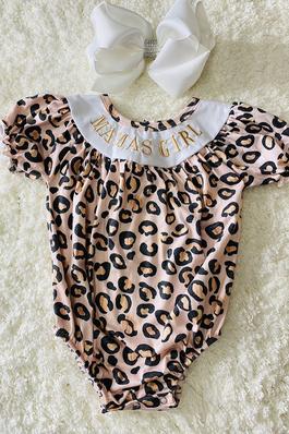 MAMA'S GIRL Embroidered cheetah print baby romper
