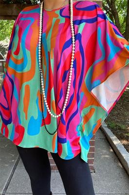 Paisley multi color printed loose short sleeve women blouse