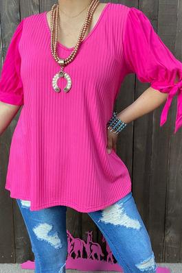 Hot pink women top with tie bow at sleeve