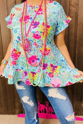 Paisley & Floral print short sleeve women blouse