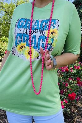 GRACE UPON GRACE sunflower multi color green printed short sleeve women tops
