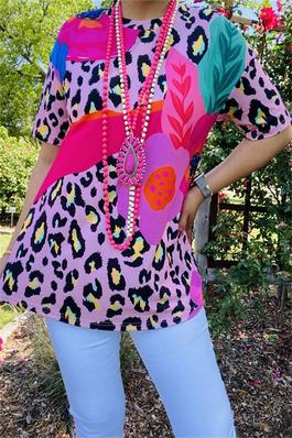 Leopard & Floral printed short sleeve women top
