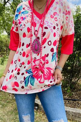 Floral printed w/red short sleeve women top