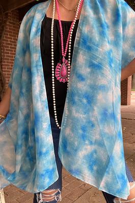 Blue tie dye printed women kimono