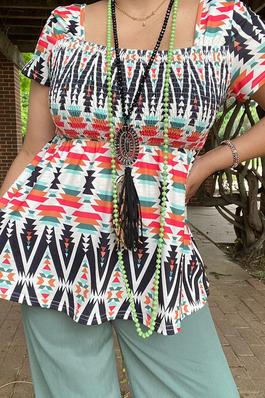 Aztec prints short sleeve women top