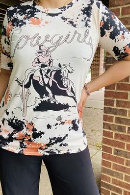Cow horse riding multi color printed short sleeves women tops